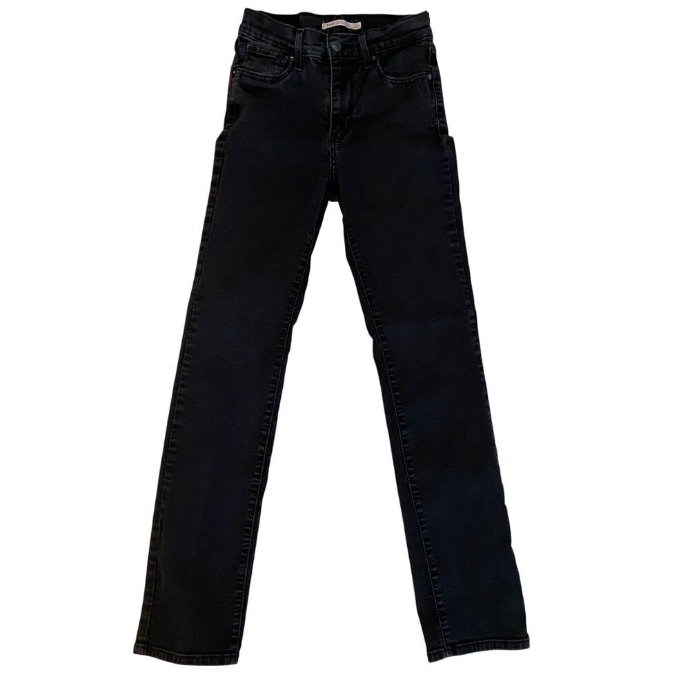 Levis 724 High Rise Straight Jeans Size 25 Black flattering stretch Denim Womens